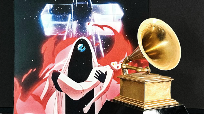 Justice accepting their Grammy award for "Neverender"