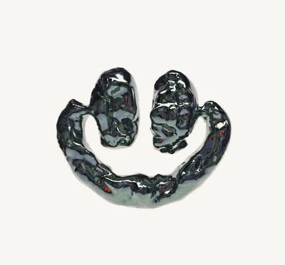 Artwork for Fakear's album "A Nice Place to Be", a glossy green-blue sculpted smiley face on a white background